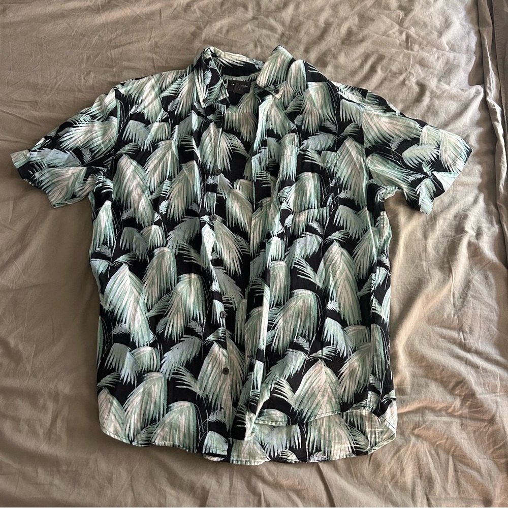 Men's Black and White Palm Print Shirt